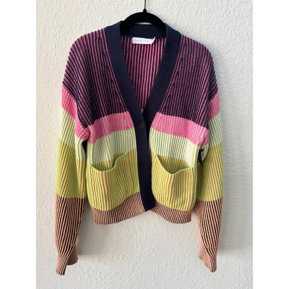 Jonathan Simkhai Safford Cotton Cashmere Cardigan Sweater Medium Colorblock $445 - Picture 5 of 11